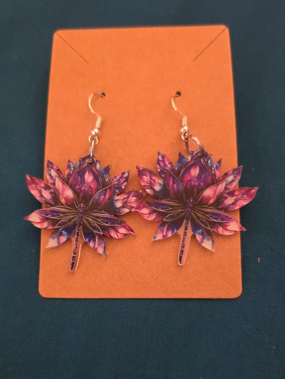 Purple Floral Lotus Drop Earrings - Unbranded